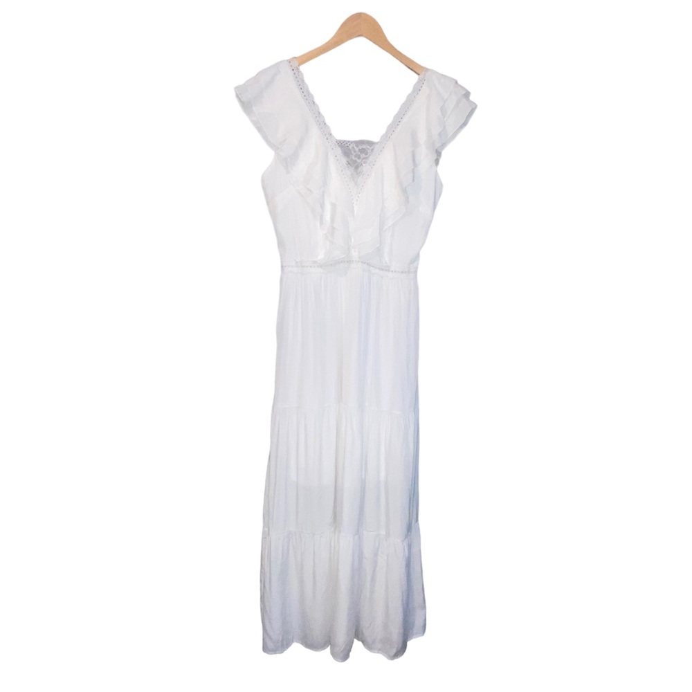 ✨NEW✨ Boho V-Neck White Ruffled Maxi Lace Feminine Maxi Dress - Women’s XL - Picture 13 of 13